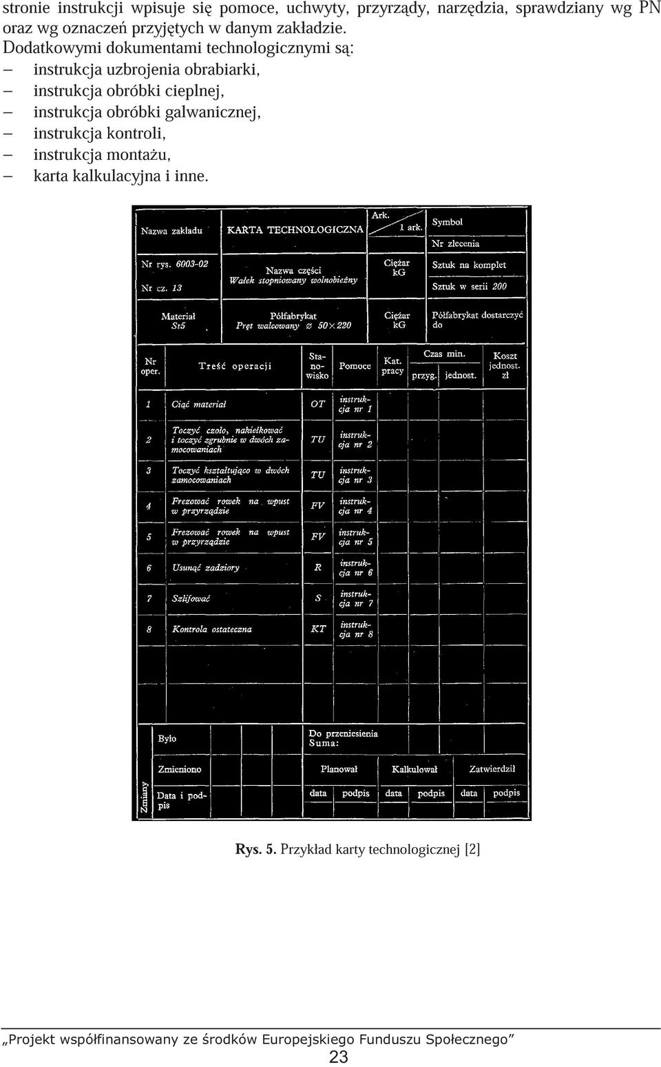 Dodatkowymi dokumentami technologicznymi s : instrukcja uzbrojenia obrabiarki, instrukcja