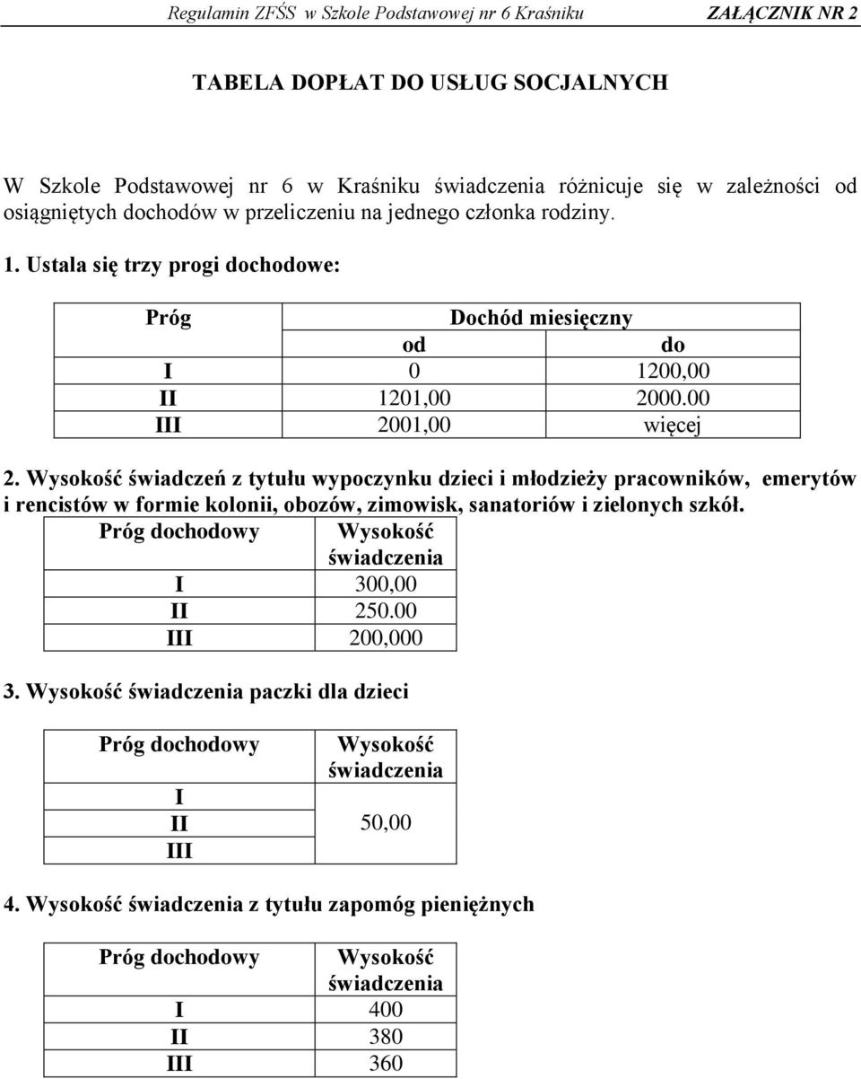 Wysokość świadczeń z tytułu wypoczynku dzieci i młodzieży pracowników, emerytów i rencistów w formie kolonii, obozów, zimowisk, sanatoriów i zielonych szkół.