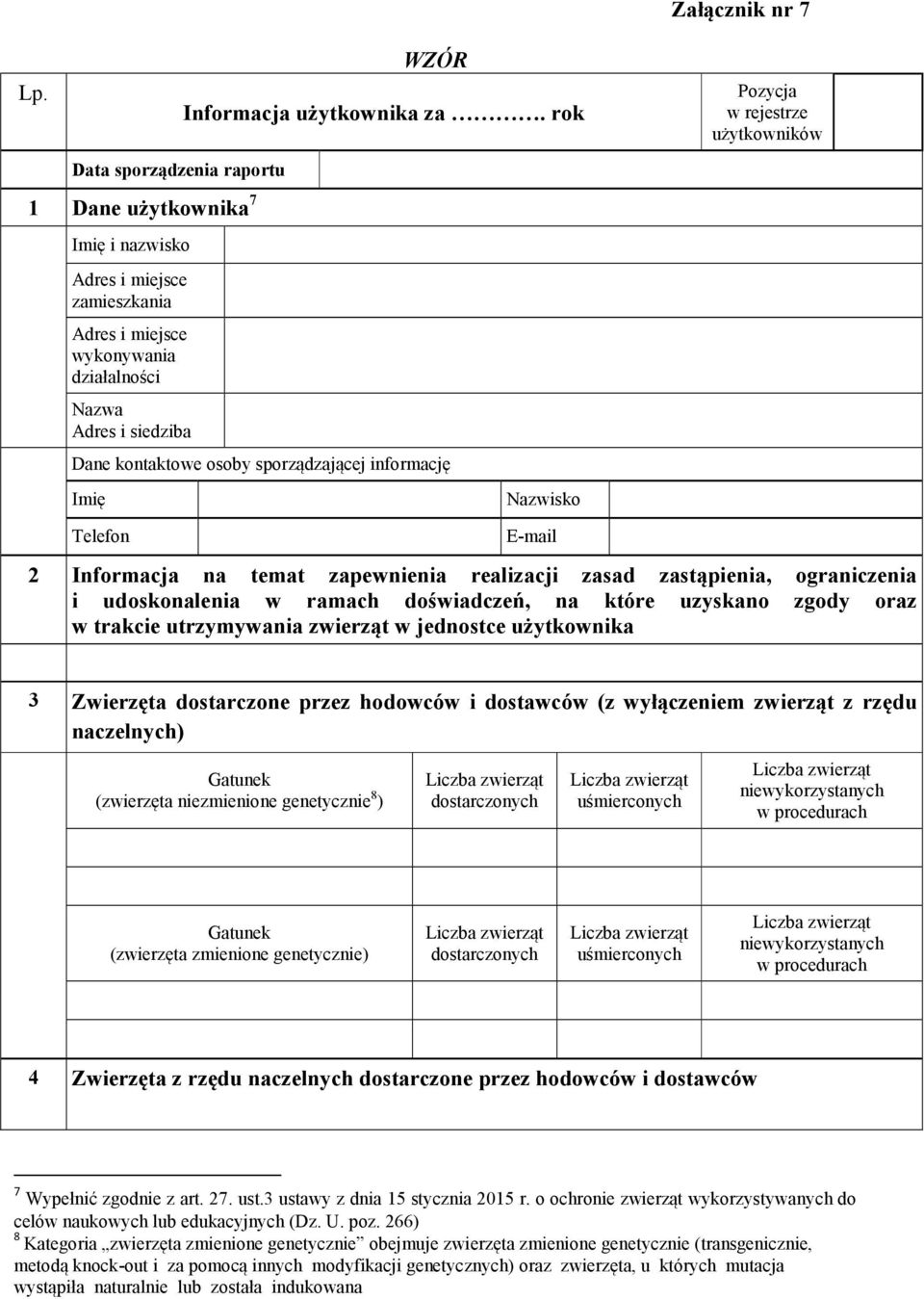 sporządzającej informację Imię Nazwisko Telefon E-mail 2 Informacja na temat zapewnienia realizacji zasad zastąpienia, ograniczenia i udoskonalenia w ramach doświadczeń, na które uzyskano zgody oraz