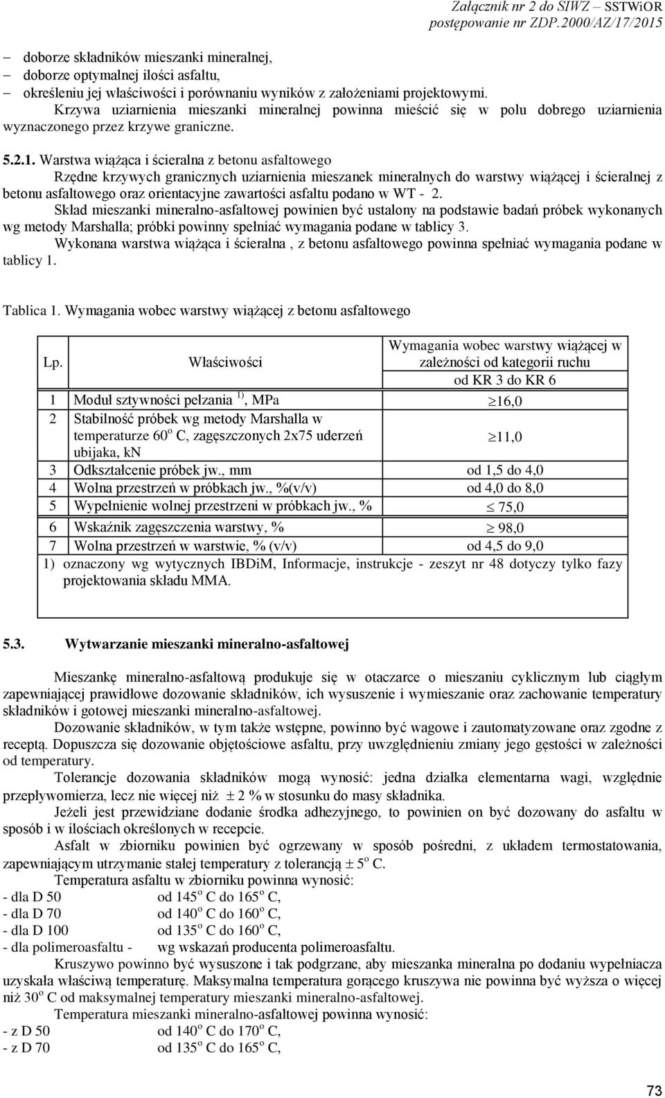 Warstwa wiążąca i ścieralna z betonu asfaltowego Rzędne krzywych granicznych uziarnienia mieszanek mineralnych do warstwy wiążącej i ścieralnej z betonu asfaltowego oraz orientacyjne zawartości