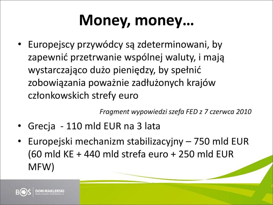 członkowskich strefy euro Grecja - 110 mld EUR na 3 lata Fragment wypowiedzi szefa FED z 7