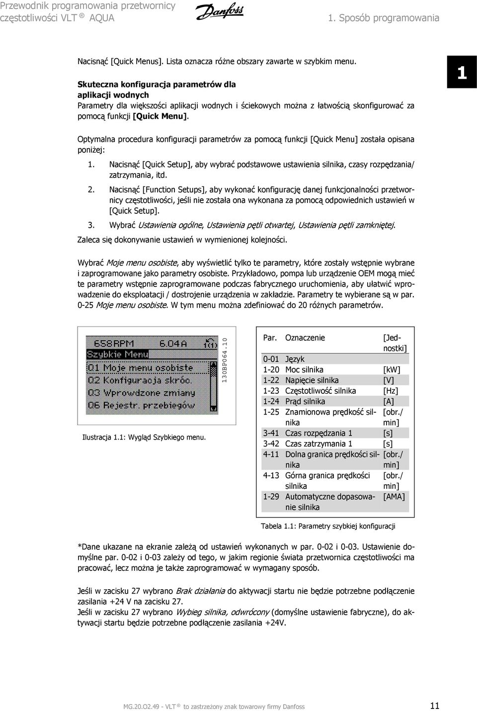 1 Optymalna procedura konfiguracji parametrów za pomocą funkcji [Quick Menu] została opisana poniżej: 1.
