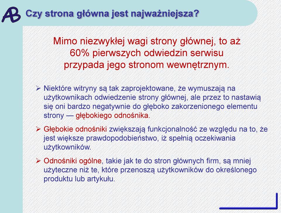 zakorzenionego elementu strony głębokiego odnośnika.