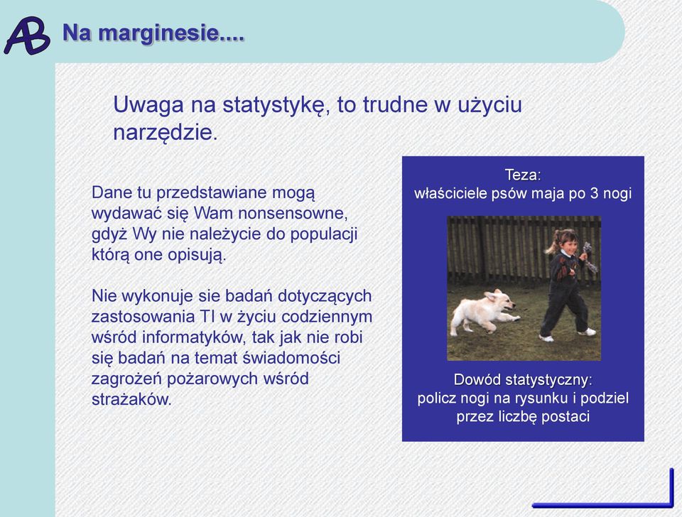 Nie wykonuje sie badań dotyczących zastosowania TI w życiu codziennym wśród informatyków, tak jak nie robi się