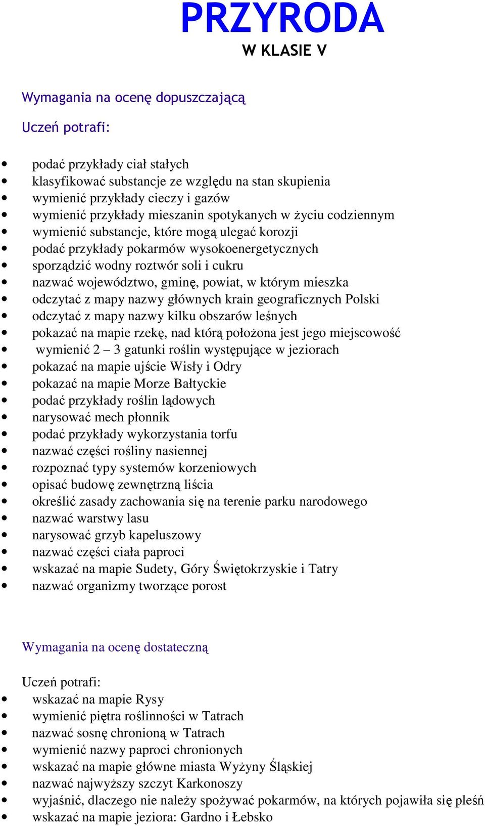 województwo, gminę, powiat, w którym mieszka odczytać z mapy nazwy głównych krain geograficznych Polski odczytać z mapy nazwy kilku obszarów leśnych pokazać na mapie rzekę, nad którą połoŝona jest