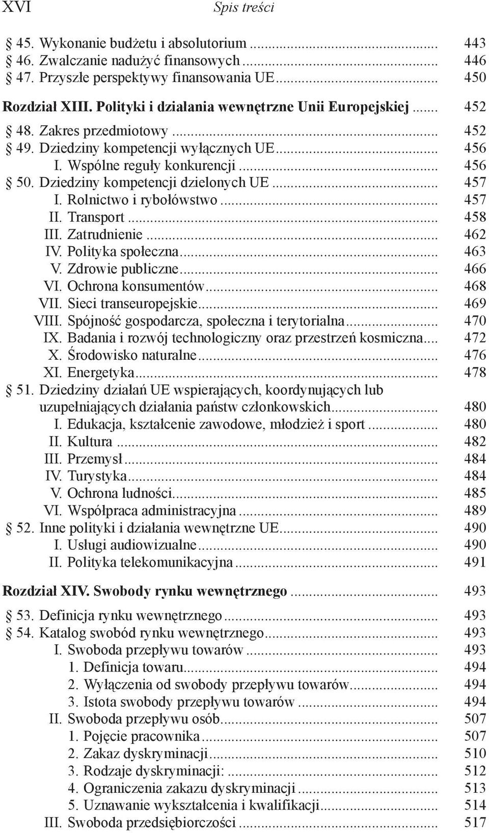 Dziedziny kompetencji dzielonych UE... 457 I. Rolnictwo i rybołówstwo... 457 II. Transport... 458 III. Zatrudnienie... 462 IV. Polityka społeczna... 463 V. Zdrowie publiczne... 466 VI.