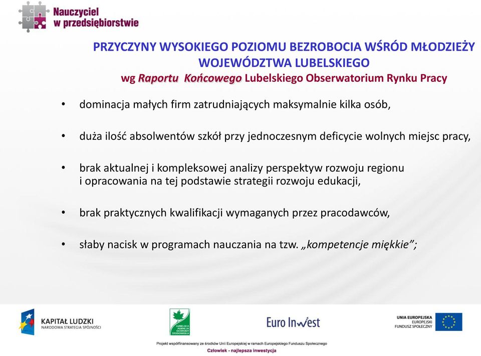 miejsc pracy, brak aktualnej i kompleksowej analizy perspektyw rozwoju regionu i opracowania na tej podstawie strategii rozwoju