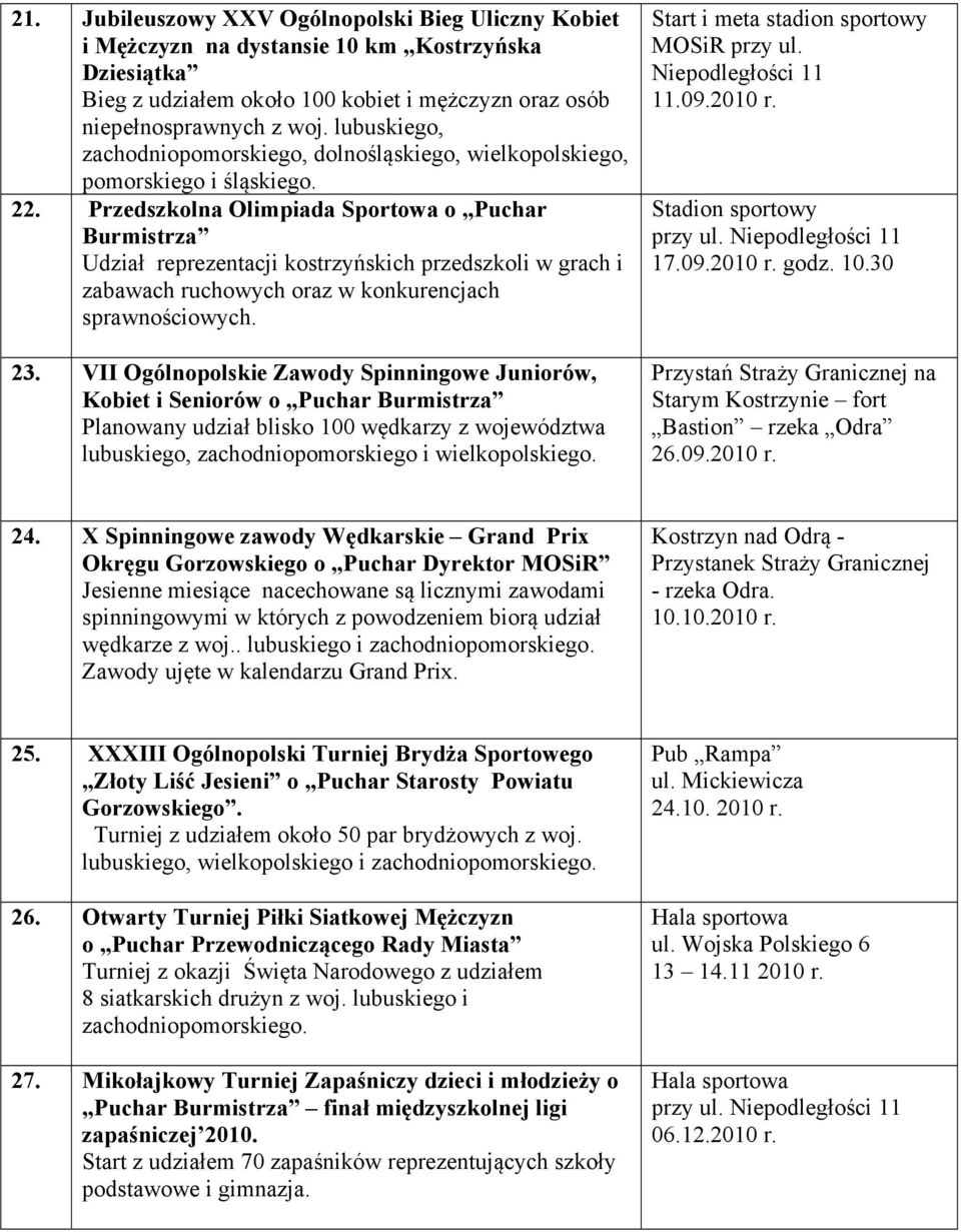 Przedszkolna Olimpiada Sportowa o Puchar Udział reprezentacji kostrzyńskich przedszkoli w grach i zabawach ruchowych oraz w konkurencjach sprawnościowych. 23.