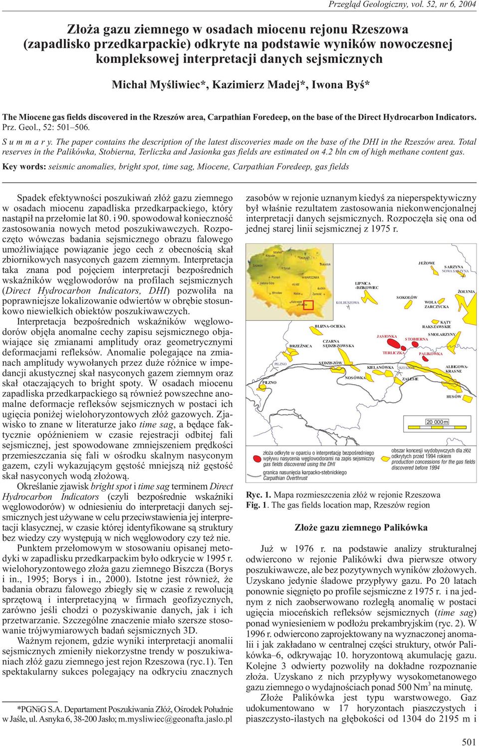 S u m m a r y. The paper contains the description of the latest discoveries made on the base of the DHI in the Rzeszów area.