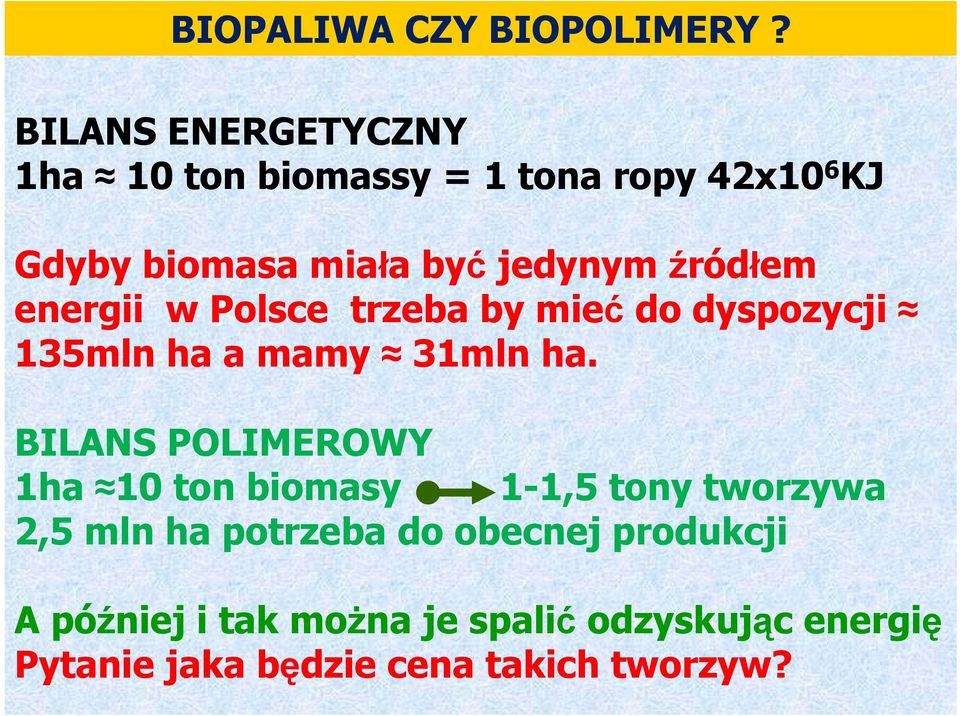 źródłem energii w Polsce trzeba by mieć do dyspozycji 135mln ha a mamy 31mln ha.