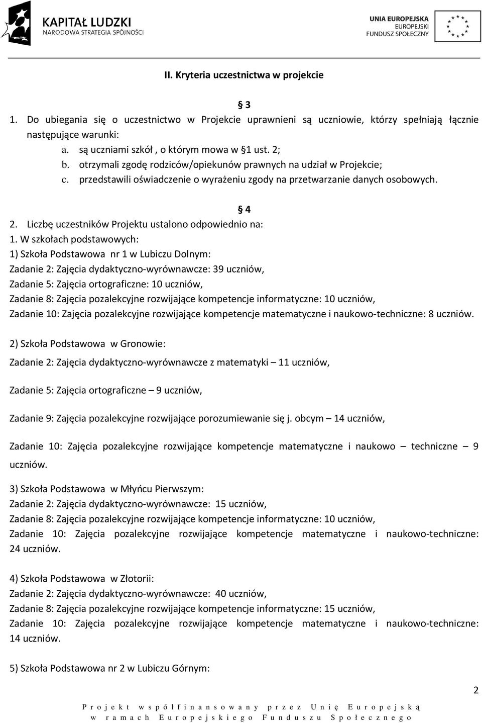 4 2. Liczbę uczestników Projektu ustalono odpowiednio na: 1.