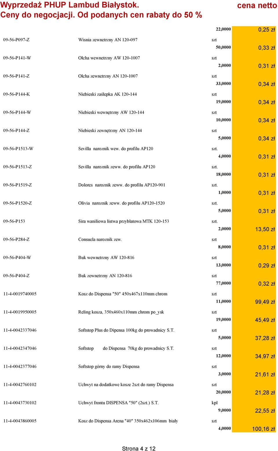 do profilu AP120 szt. 1 09-56-P1519-Z Dolores naroznik zeww. do profilu AP120-901 szt. 09-56-P1520-Z Olivia naroznik zeww. do profilu AP120-1520 szt.