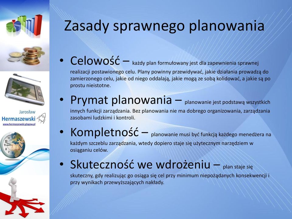 Prymat planowania planowanie jest podstawą wszystkich innych funkcji zarządzania. Bez planowania nie ma dobrego organizowania, zarządzania zasobami ludzkimi i kontroli.