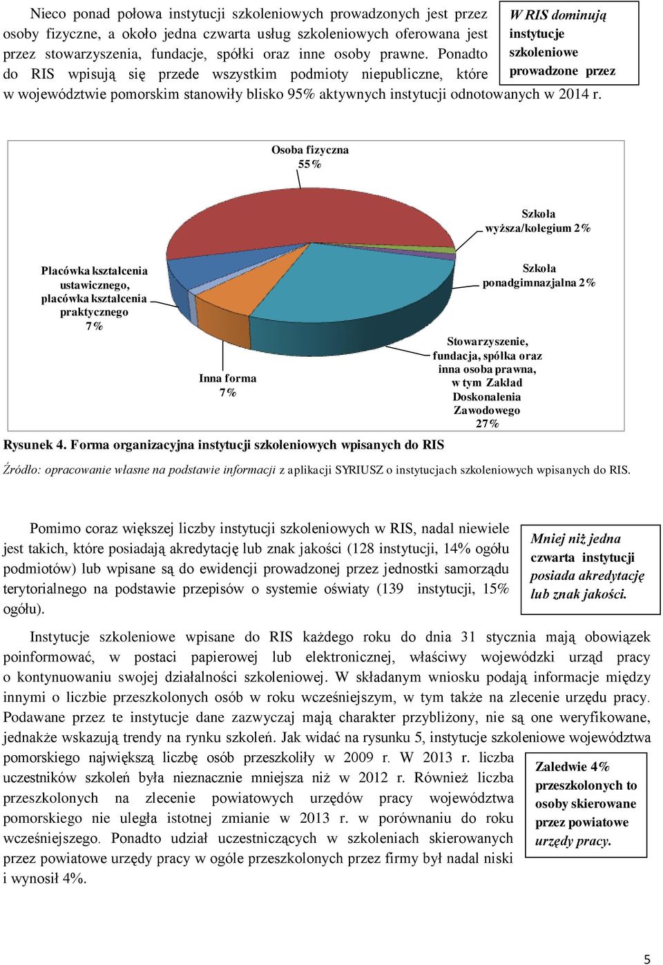 Ponadto szkoleniowe do RIS wpisują się przede wszystkim podmioty niepubliczne, które prowadzone przez w województwie pomorskim stanowiły blisko 95% aktywnych instytucji odnotowanych osoby w fizyczne.