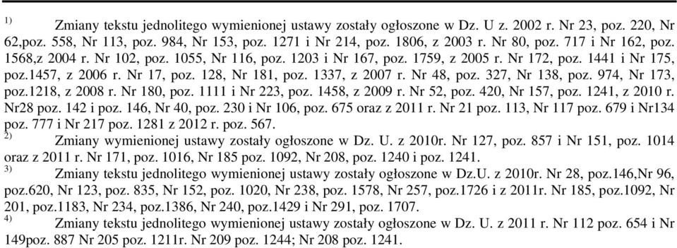 Nr 48, poz. 327, Nr 138, poz. 974, Nr 173, poz.1218, z 2008 r. Nr 180, poz. 1111 i Nr 223, poz. 1458, z 2009 r. Nr 52, poz. 420, Nr 157, poz. 1241, z 2010 r. Nr28 poz. 142 i poz. 146, Nr 40, poz.