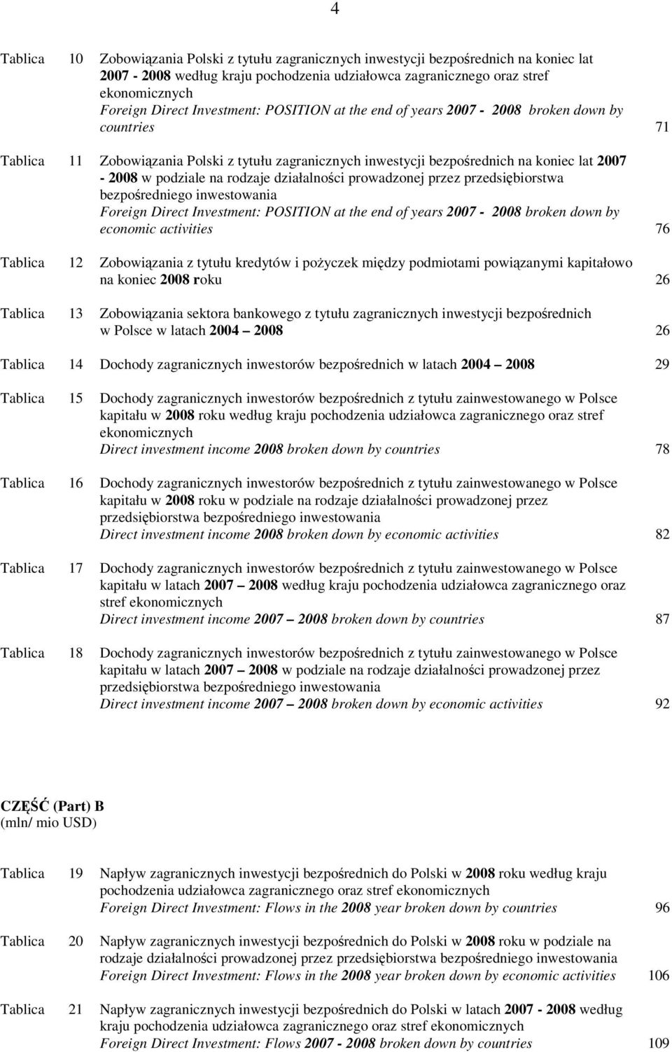 prowadzonej przez przedsiębiorstwa bezpośredniego inwestowania Foreign Direct Investment: POSITION at the end of years 2007-2008 broken down by economic activities 76 Tablica 12 z tytułu kredytów i