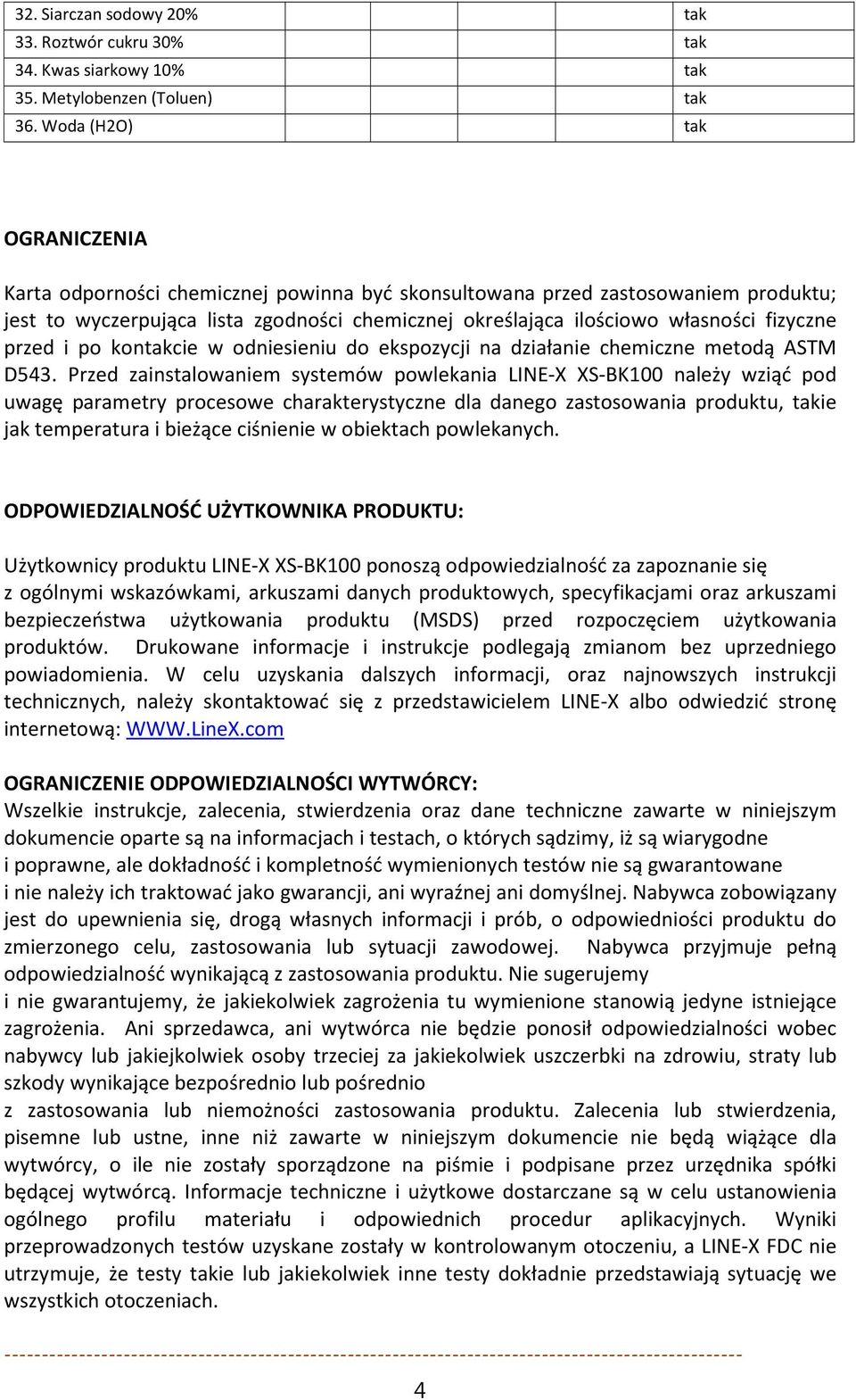 fizyczne przed i po kontakcie w odniesieniu do ekspozycji na działanie chemiczne metodą ASTM D543.