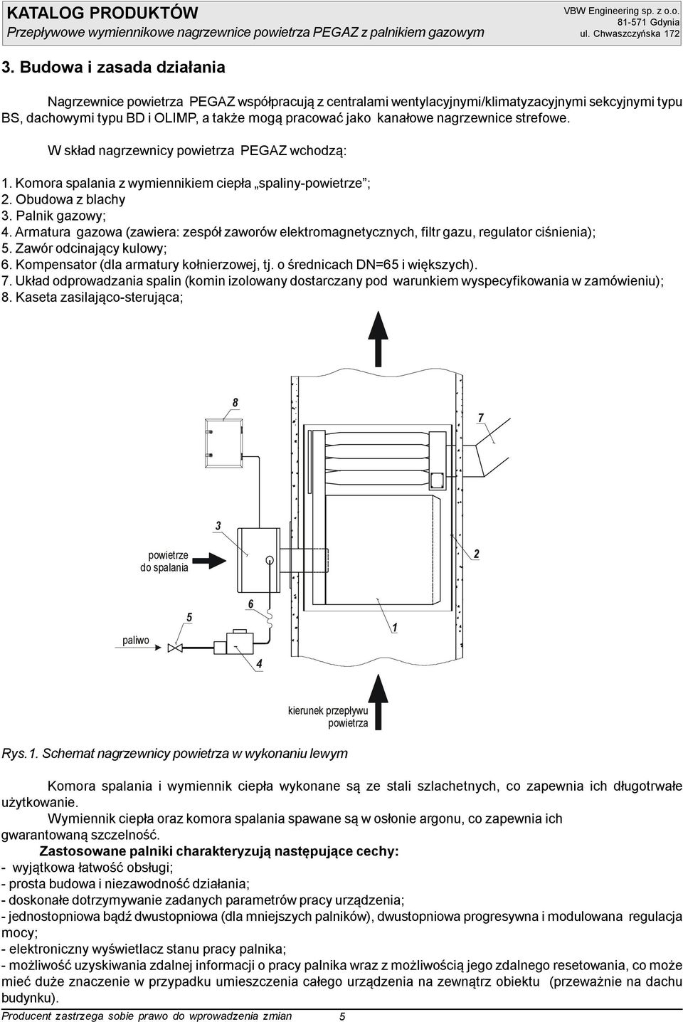 Armatura gazowa (zawiera: zespół zaworów elektromagnetycznych, filtr gazu, regulator ciśnienia); 5. Zawór odcinający kulowy; 6. Kompensator (dla armatury kołnierzowej, tj.