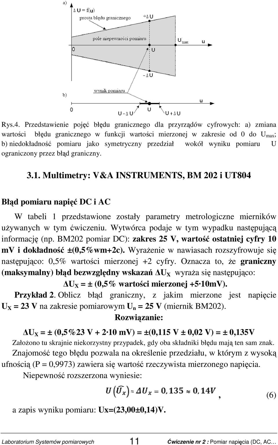 przedział wokół wyniku pomiaru U ograniczony przez błąd graniczny. 3.1.