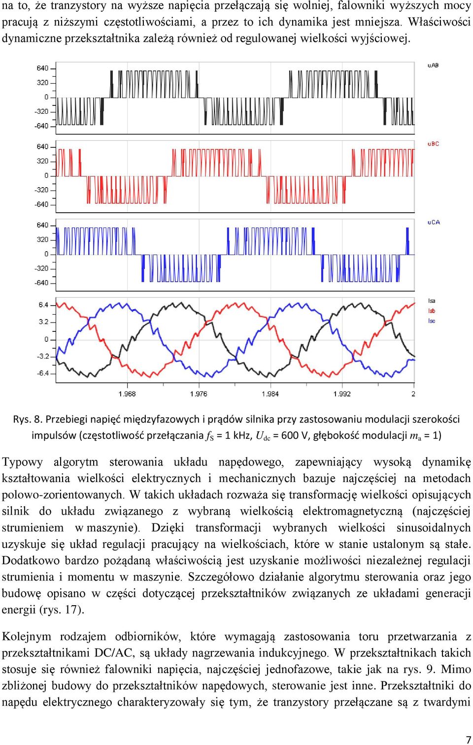 Prze iegi apięć iędzyfazowy h i prądów sil ika przy zastosowa iu odula ji szerokoś i impulsów ( zęstotliwość przełą za ia f S = 1 khz, U dc = V, głę okość odulacji m a = 1) Typowy algorytm sterowania