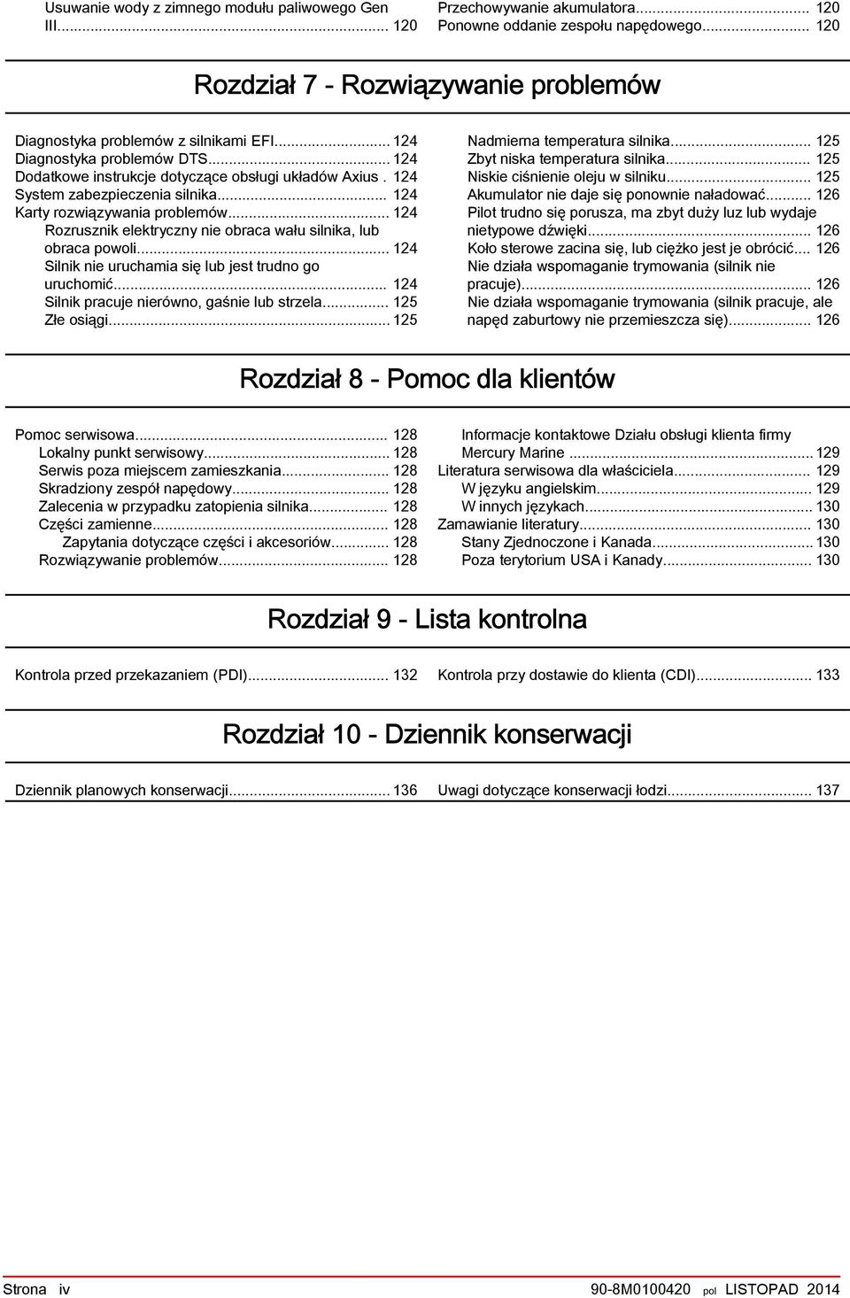 .. 124 Rozrusznik elektryczny nie orc włu silnik, lu orc powoli... 124 Silnik nie uruchmi się lu jest trudno go uruchomić... 124 Silnik prcuje nierówno, gśnie lu strzel... 125 Złe osiągi.