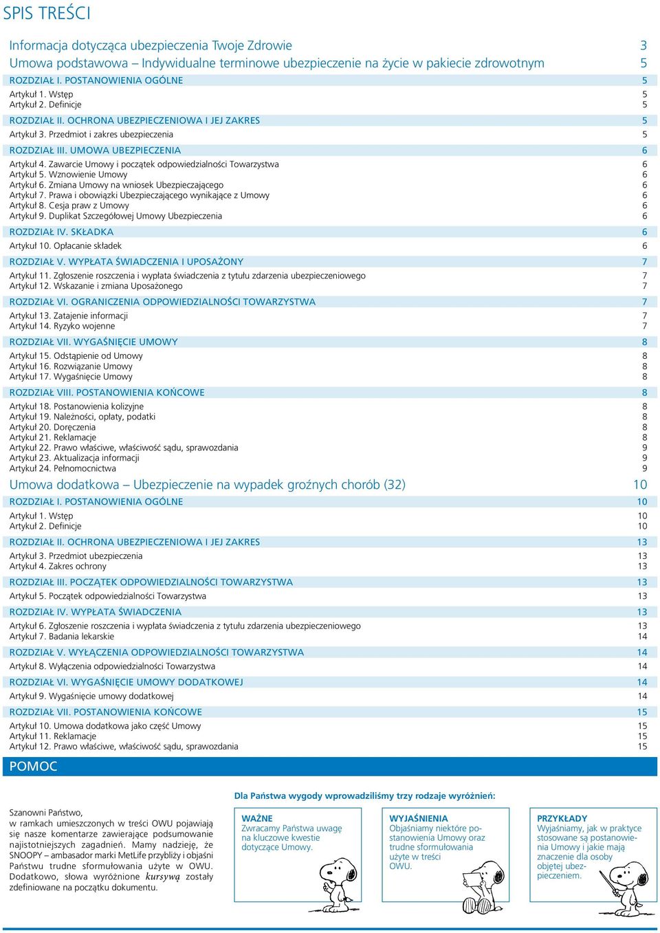 Zawarcie Umowy i początek odpowiedzialności Towarzystwa 6 Artykuł 5. Wznowienie Umowy 6 Artykuł 6. Zmiana Umowy na wniosek Ubezpieczającego 6 Artykuł 7.