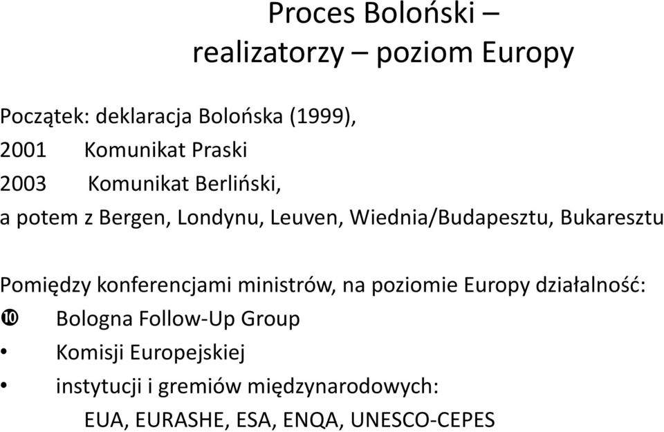 Bukaresztu Pomiędzy konferencjami ministrów, na poziomie Europy działalność: Bologna Follow Up