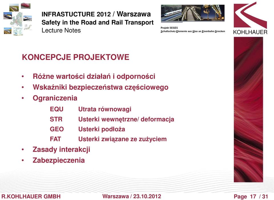 wewnętrzne/ deformacja GEO Usterki podłoża FAT Usterki związane ze