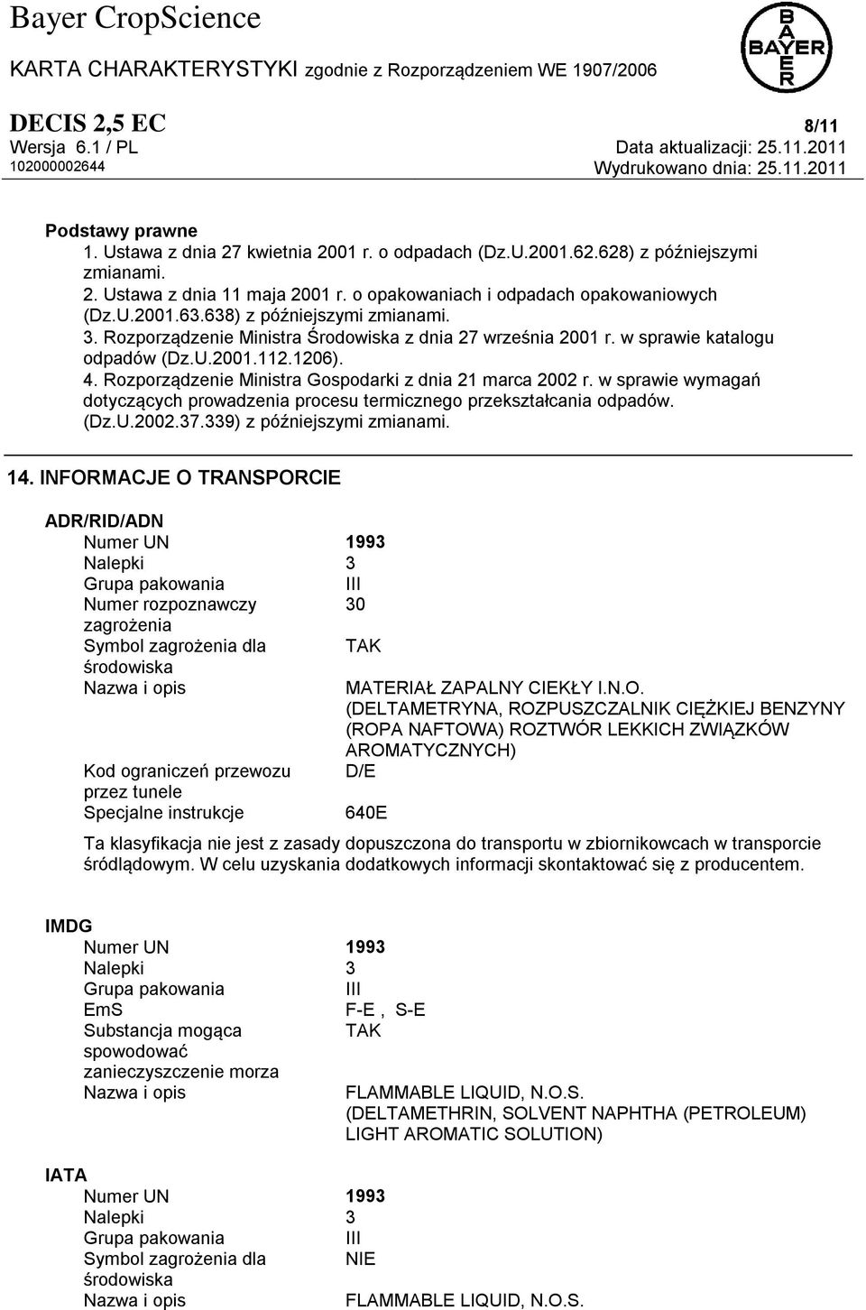 4. Rozporządzenie Ministra Gospodarki z dnia 21 marca 2002 r. w sprawie wymagań dotyczących prowadzenia procesu termicznego przekształcania odpadów. (Dz.U.2002.37.339) z późniejszymi zmianami. 14.