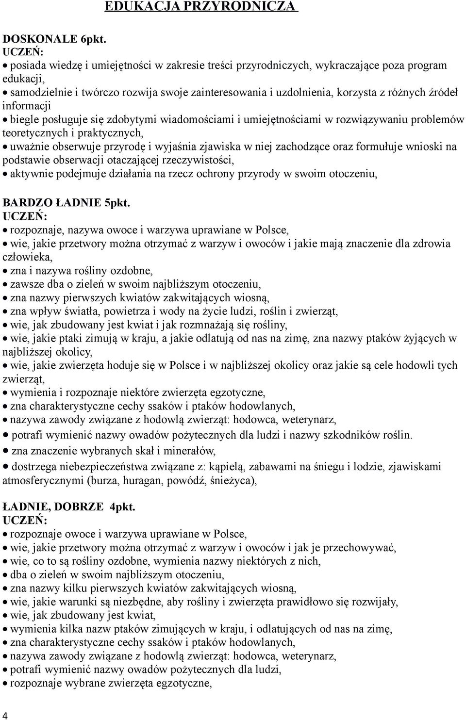 niej zachodzące oraz formułuje wnioski na podstawie obserwacji otaczającej rzeczywistości, aktywnie podejmuje działania na rzecz ochrony przyrody w swoim otoczeniu, rozpoznaje, nazywa owoce i warzywa