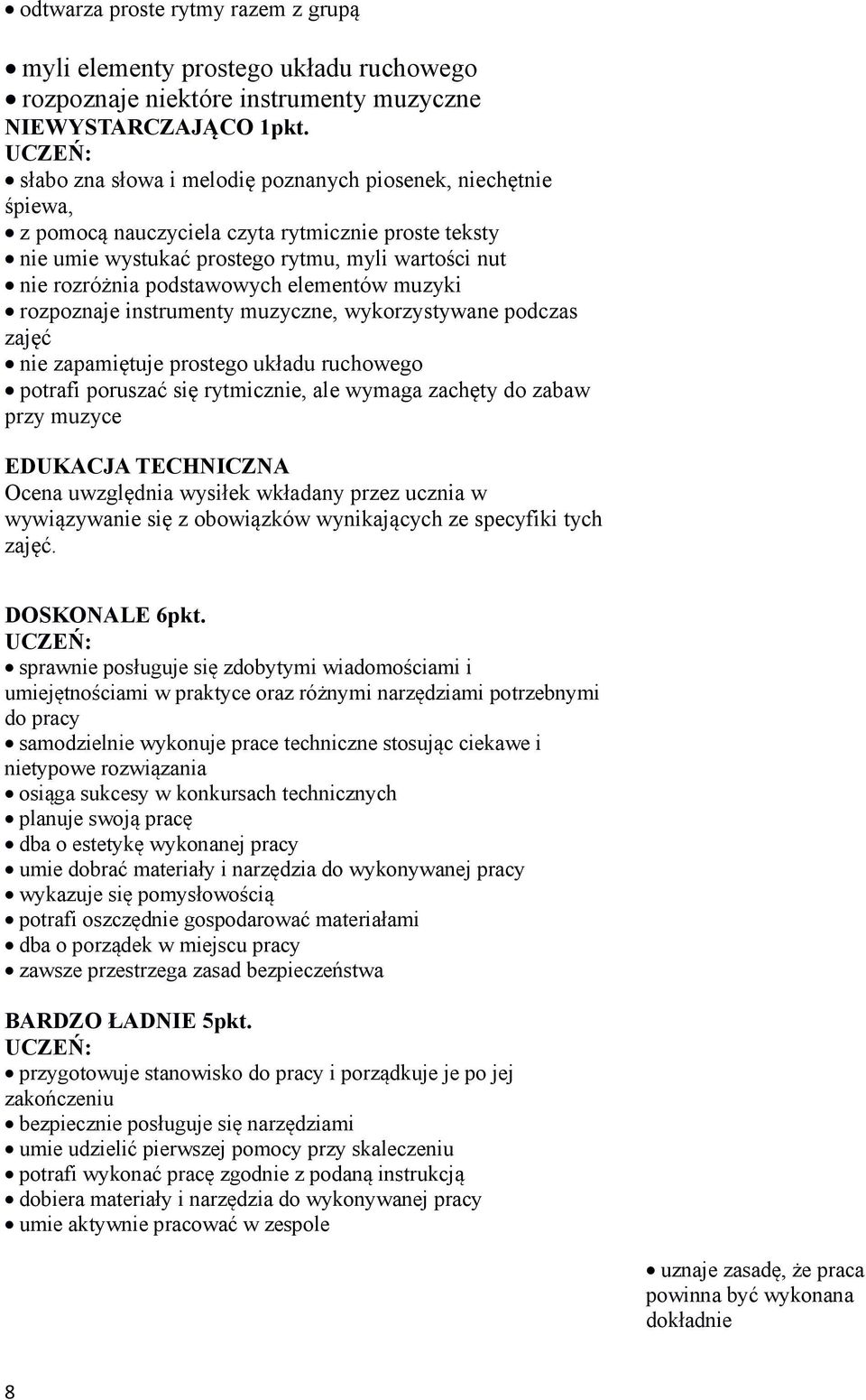 elementów muzyki rozpoznaje instrumenty muzyczne, wykorzystywane podczas zajęć nie zapamiętuje prostego układu ruchowego potrafi poruszać się rytmicznie, ale wymaga zachęty do zabaw przy muzyce