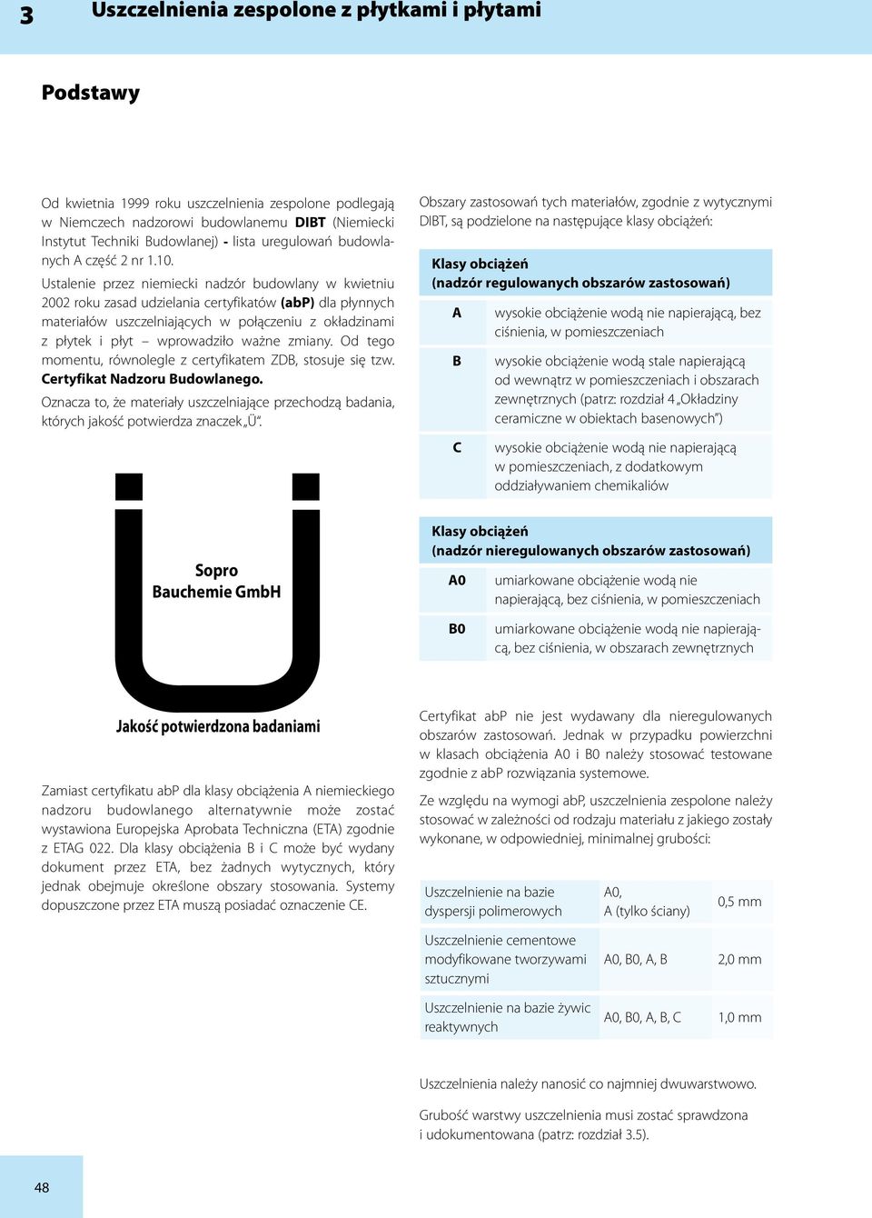 Ustalenie przez niemiecki nadzór budowlany w kwietniu 2002 roku zasad udzielania certyfikatów (abp) dla płynnych materiałów uszczelniających w połączeniu z okładzinami z płytek i płyt wprowadziło