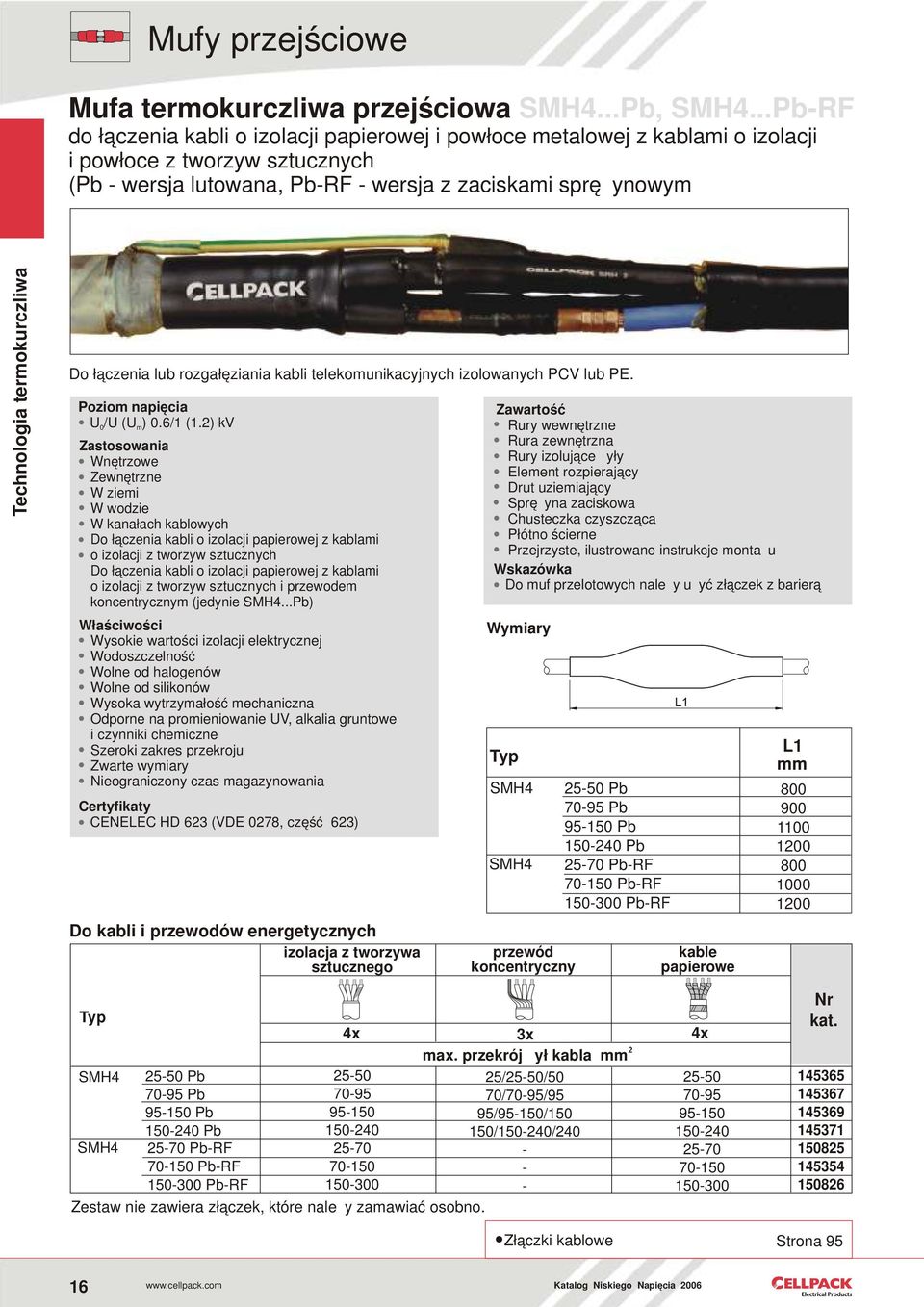 rzgałęziania kabli telekmunikacyjnych izlwanych PCV lub PE. Pzim napięcia U /U (U ) 0.6/1 (1.