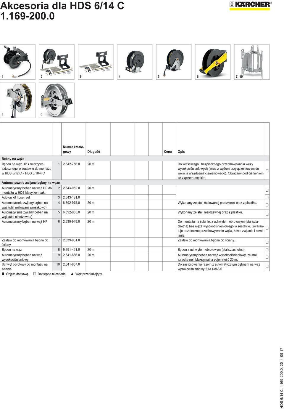 Automatycznie zwijane bębny na węże Automatyczny bęben na wąż HP do 2 2.643-052.0 20 m montażu w HDS klasy kompakt Add-on kit hose reel 3 2.643-181.0 Automatycznie zwijany bęben na 4 6.392-975.