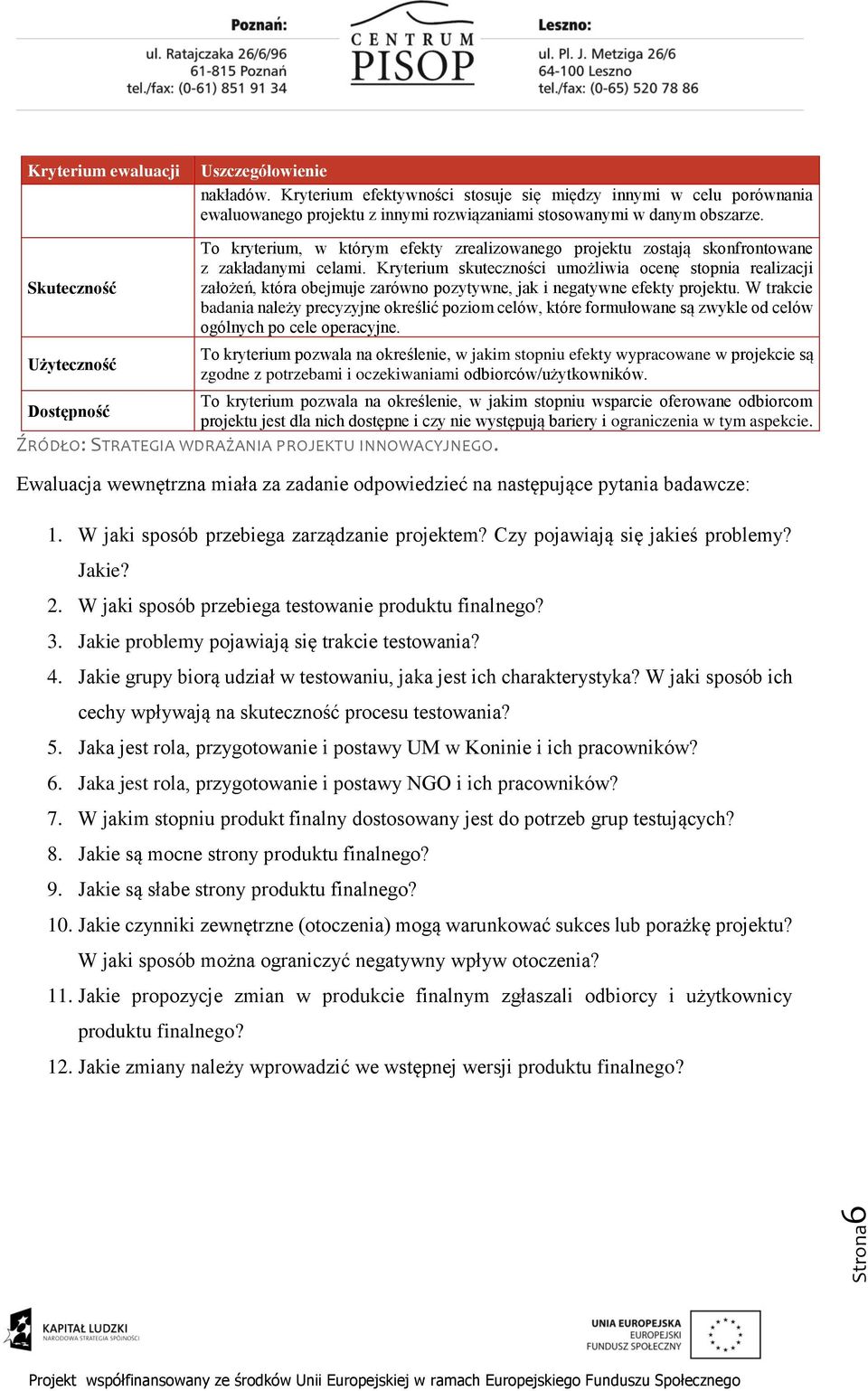 Kryterium skuteczności umożliwia ocenę stopnia realizacji założeń, która obejmuje zarówno pozytywne, jak i negatywne efekty projektu.