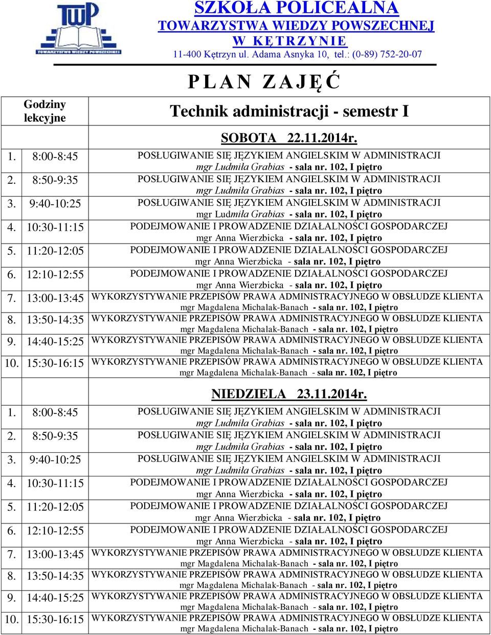 13:50-14:35 NIEDZIELA 23.