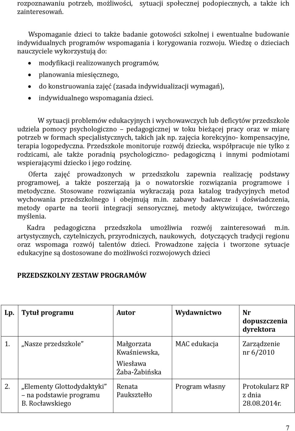 Wiedzę o dzieciach nauczyciele wykorzystują do: modyfikacji realizowanych programów, planowania miesięcznego, do konstruowania zajęć (zasada indywidualizacji wymagań), indywidualnego wspomagania