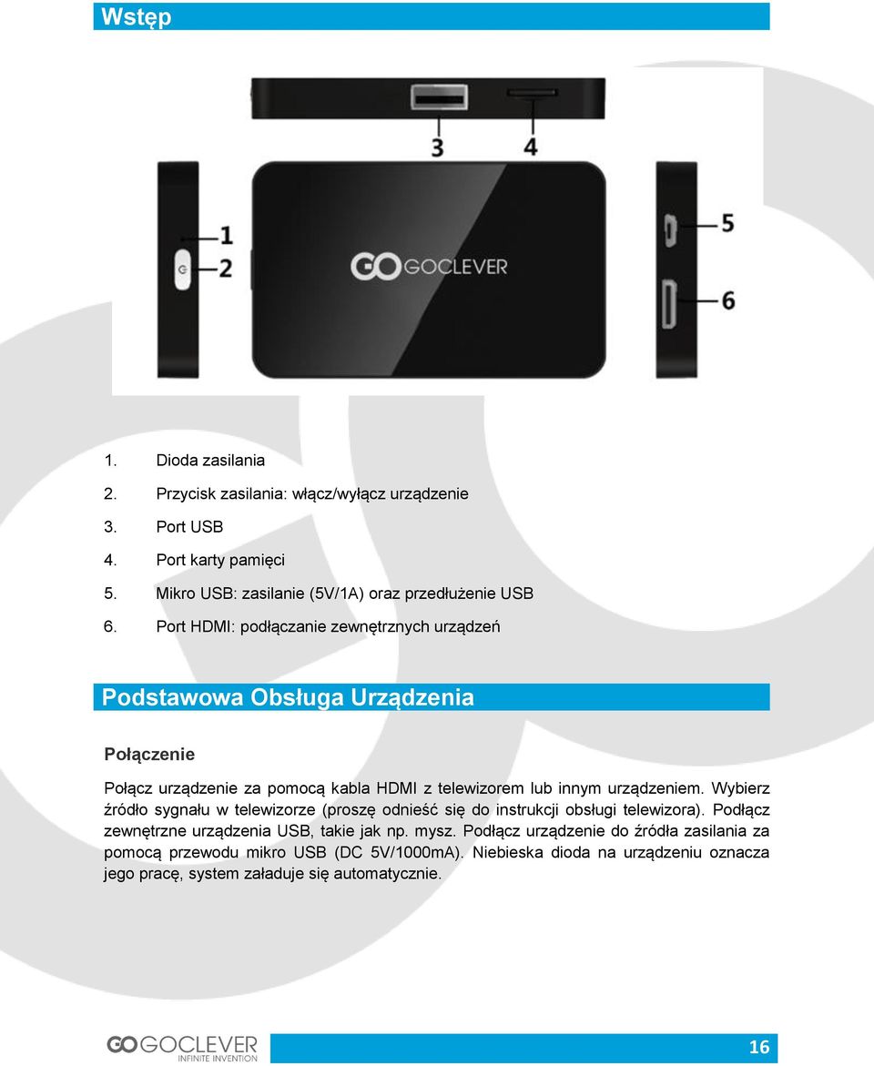 Port HDMI: podłączanie zewnętrznych urządzeń Podstawowa Obsługa Urządzenia Połączenie Połącz urządzenie za pomocą kabla HDMI z telewizorem lub innym urządzeniem.