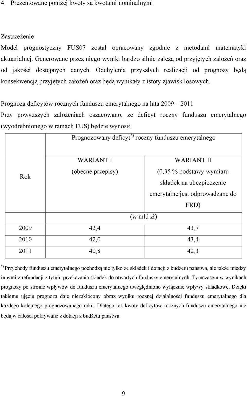 Odchylenia przyszłych realizacji od prognozy będą konsekwencją przyjętych założeń oraz będą wynikały z istoty zjawisk losowych.