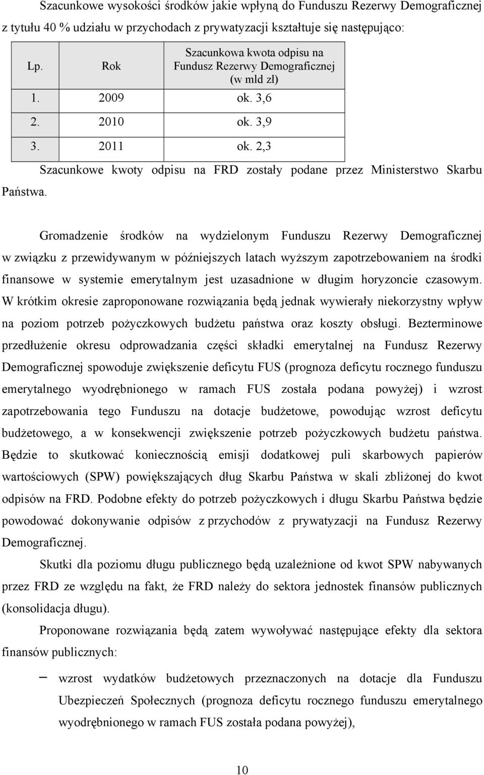 2,3 Szacunkowe kwoty odpisu na FRD zostały podane przez Ministerstwo Skarbu Gromadzenie środków na wydzielonym Funduszu Rezerwy Demograficznej w związku z przewidywanym w późniejszych latach wyższym