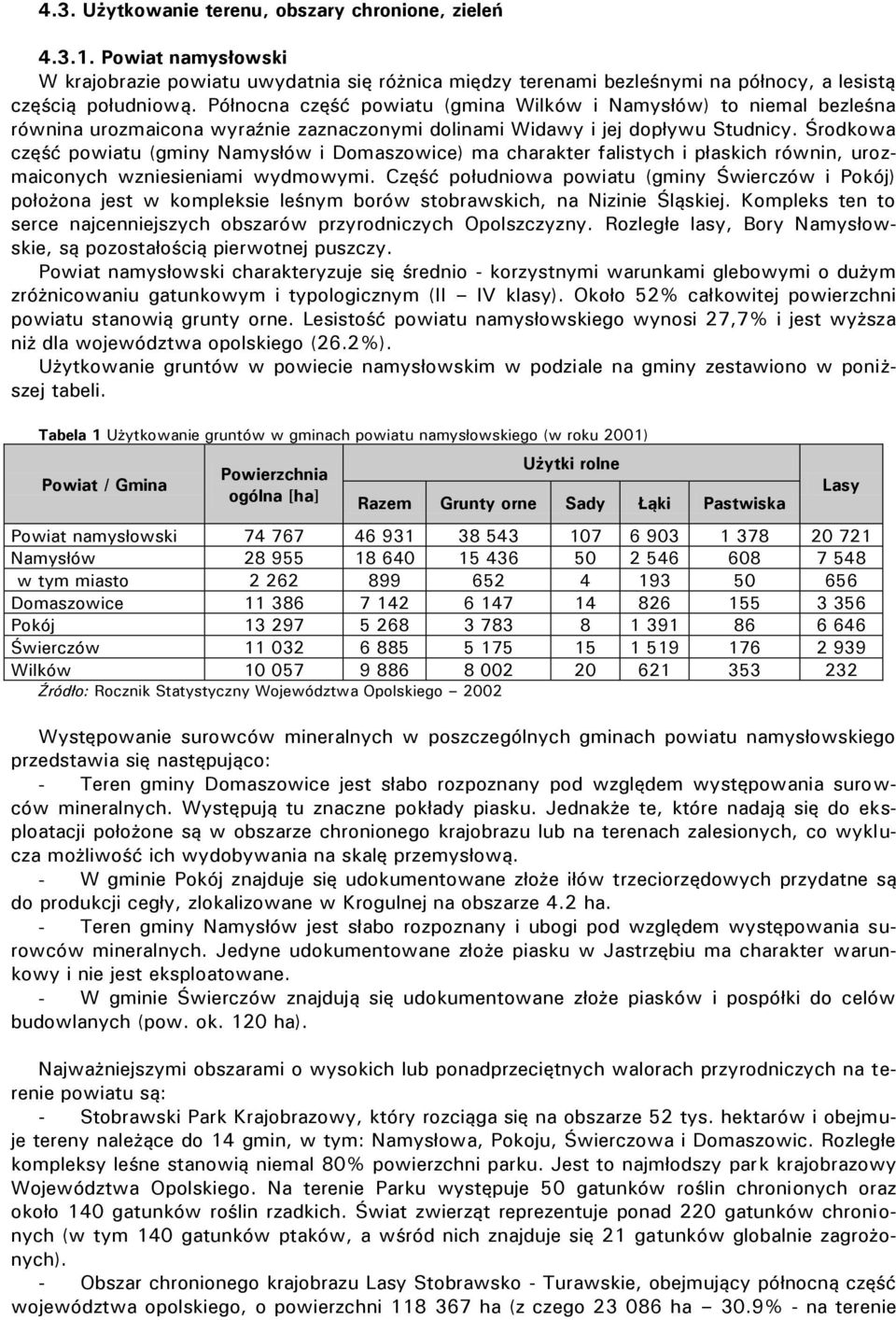 Środkowa część powiatu (gminy Namysłów i Domaszowice) ma charakter falistych i płaskich równin, urozmaiconych wzniesieniami wydmowymi.