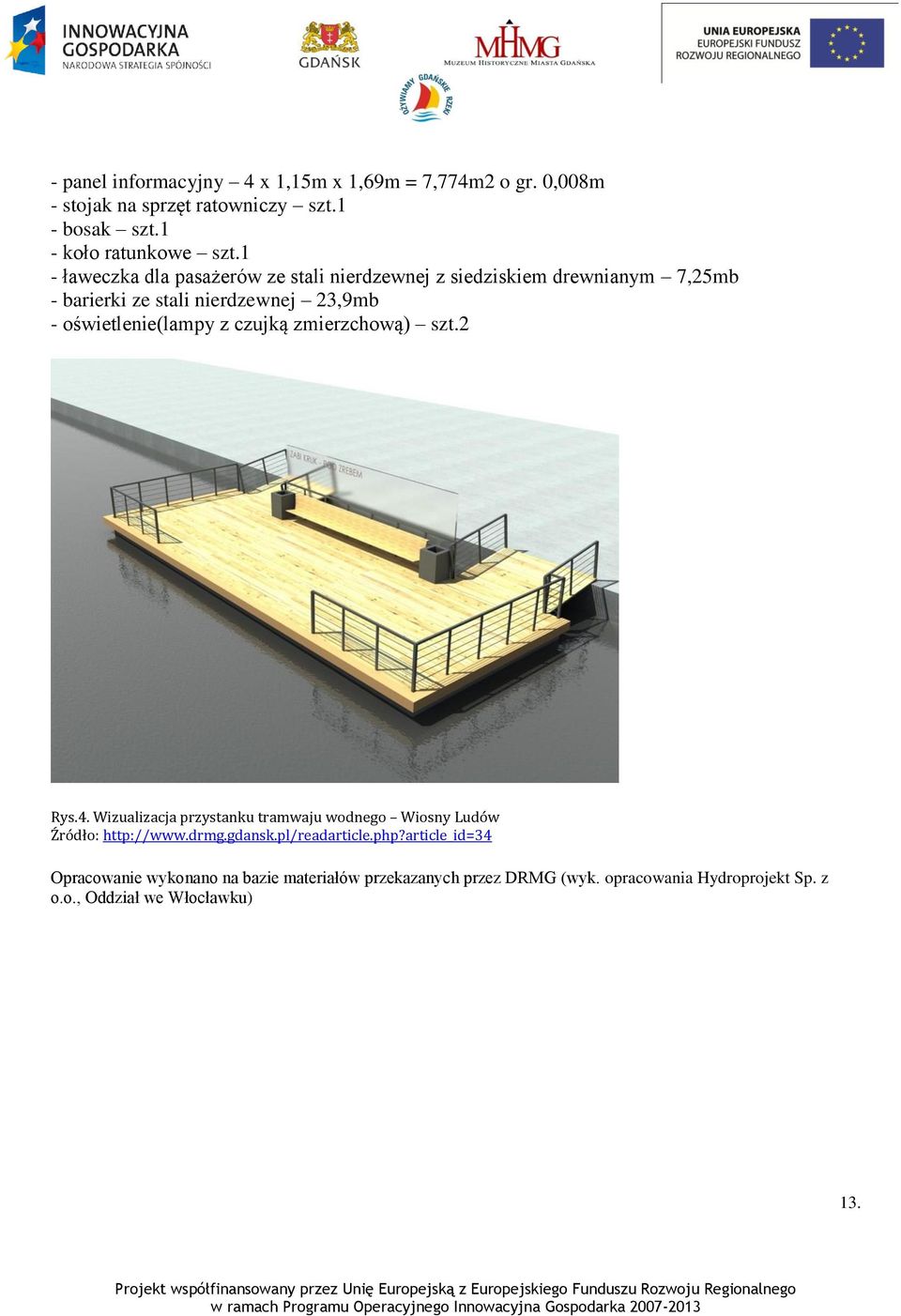 z czujką zmierzchową) szt.2 Rys.4. Wizualizacja przystanku tramwaju wodnego Wiosny Ludów Źródło: http://www.drmg.gdansk.pl/readarticle.php?