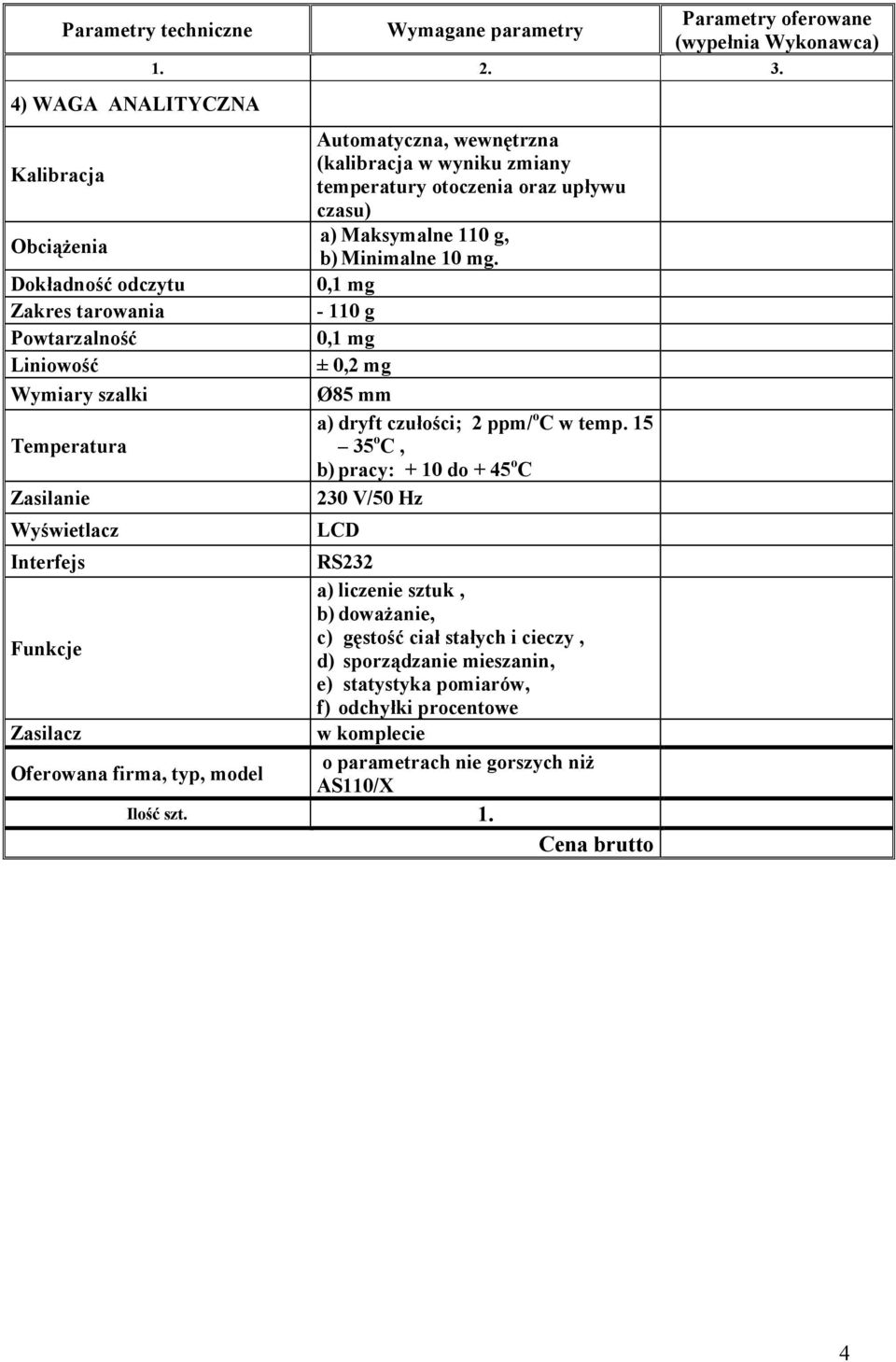 0,1 mg - 110 g 0,1 mg ± 0,2 mg Ø85 mm a) dryft czułości; 2 ppm/ o C w temp.