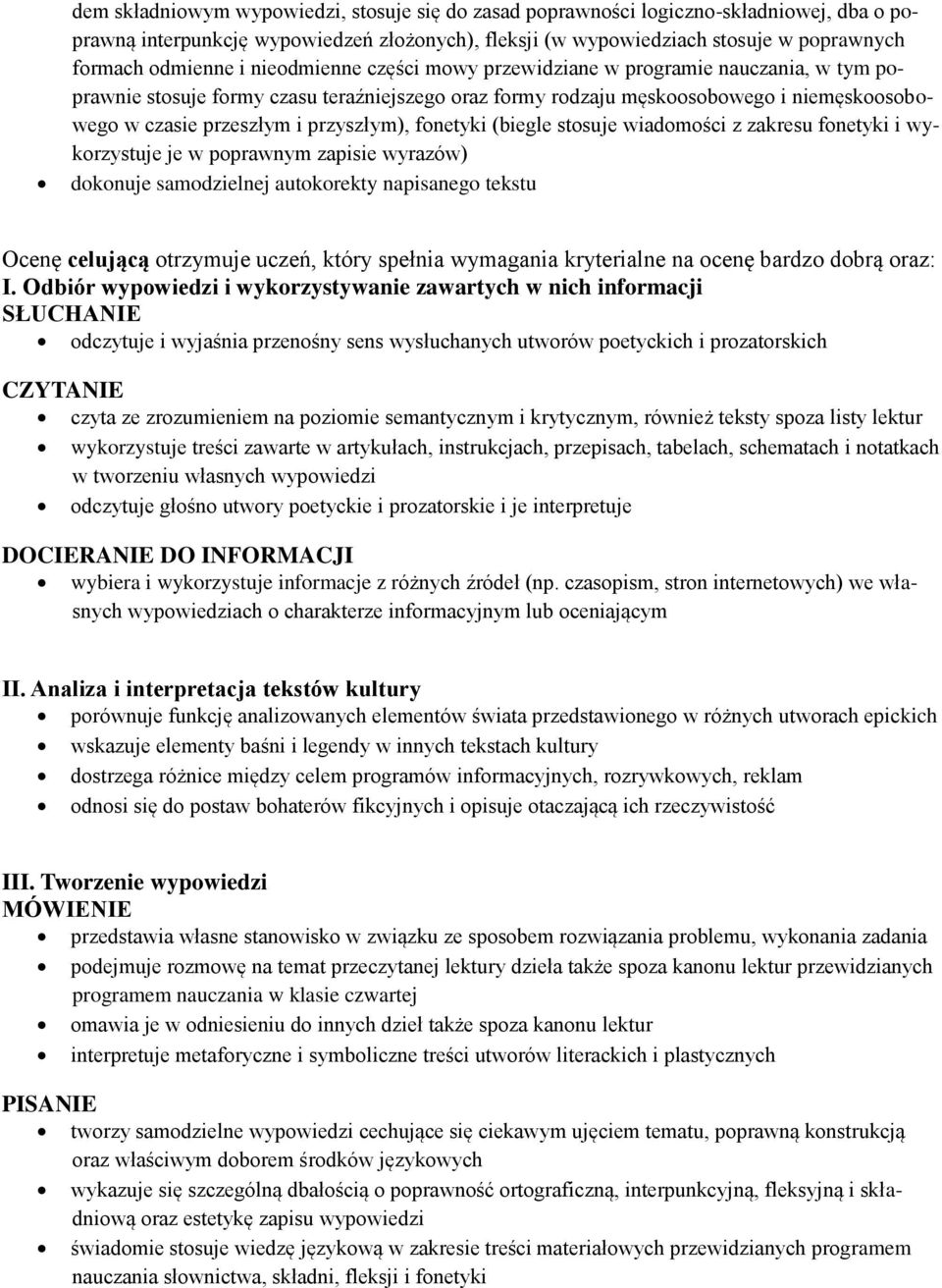 fonetyki (biegle stosuje wiadomości z zakresu fonetyki i wykorzystuje je w poprawnym zapisie wyrazów) dokonuje samodzielnej autokorekty napisanego tekstu Ocenę celującą otrzymuje uczeń, który spełnia