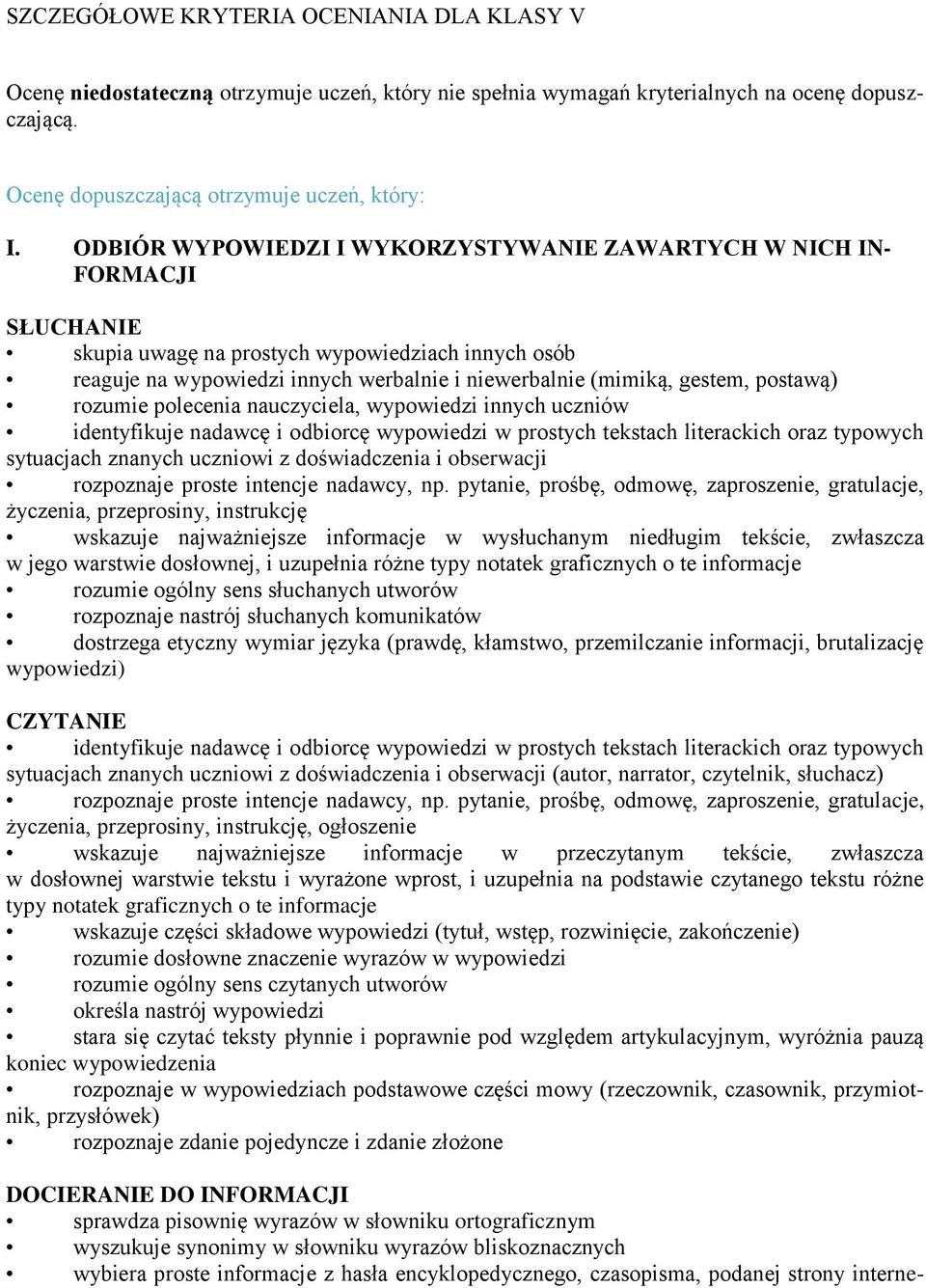 postawą) rozumie polecenia nauczyciela, wypowiedzi innych uczniów identyfikuje nadawcę i odbiorcę wypowiedzi w prostych tekstach literackich oraz typowych sytuacjach znanych uczniowi z doświadczenia