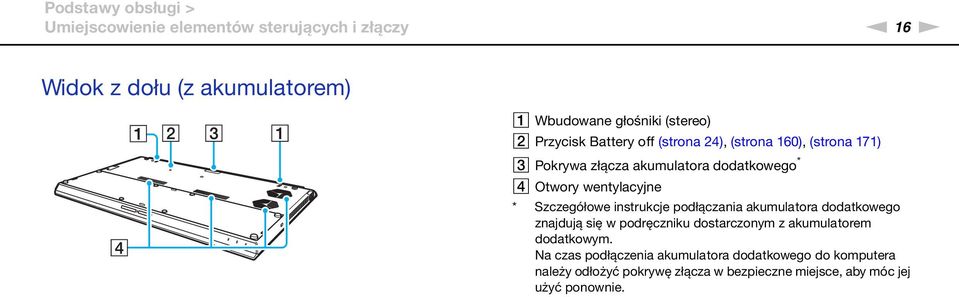 Szczegółowe instrukcje podłączania akumulatora dodatkowego znajdują się w podręczniku dostarczonym z akumulatorem dodatkowym.