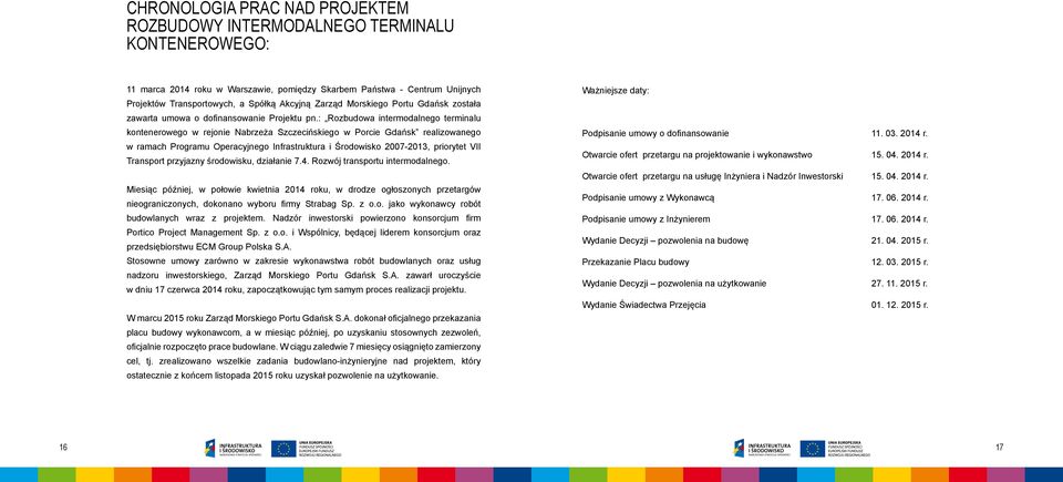 : Rozbudowa intermodalnego terminalu kontenerowego w rejonie Nabrzeża Szczecińskiego w Porcie Gdańsk realizowanego w ramach Programu Operacyjnego Infrastruktura i Środowisko 2007-2013, priorytet VII