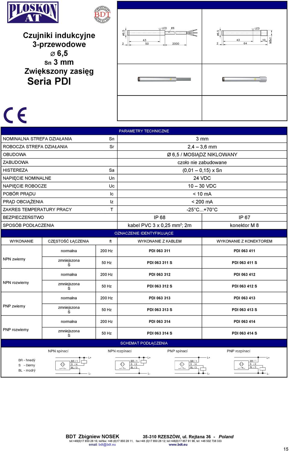 IDENYIKUJĄCE CZĘOŚĆ ŁĄCZENIA Z KABLEM Z KONEKOREM PDI 063 311 PDI 063 411 PDI 063 311 PDI 063 411 PDI 063 31 PDI 063 41 PDI 063 31 PDI 063 41 PDI 063