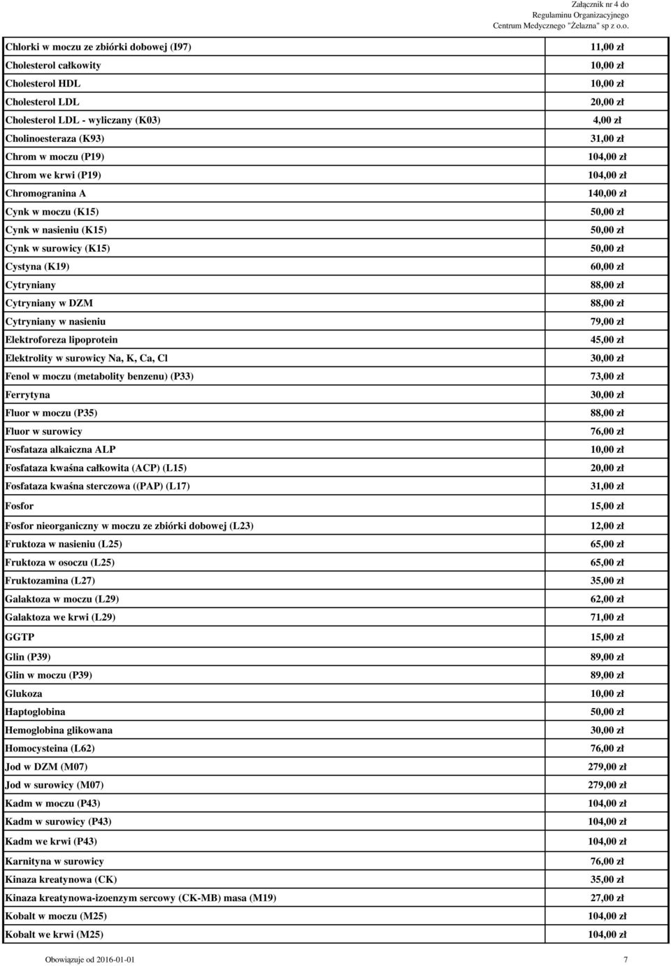 Ca, Cl Fenol w moczu (metabolity benzenu) (P33) Ferrytyna Fluor w moczu (P35) Fluor w surowicy Fosfataza alkaiczna ALP Fosfataza kwaśna całkowita (ACP) (L15) Fosfataza kwaśna sterczowa ((PAP) (L17)