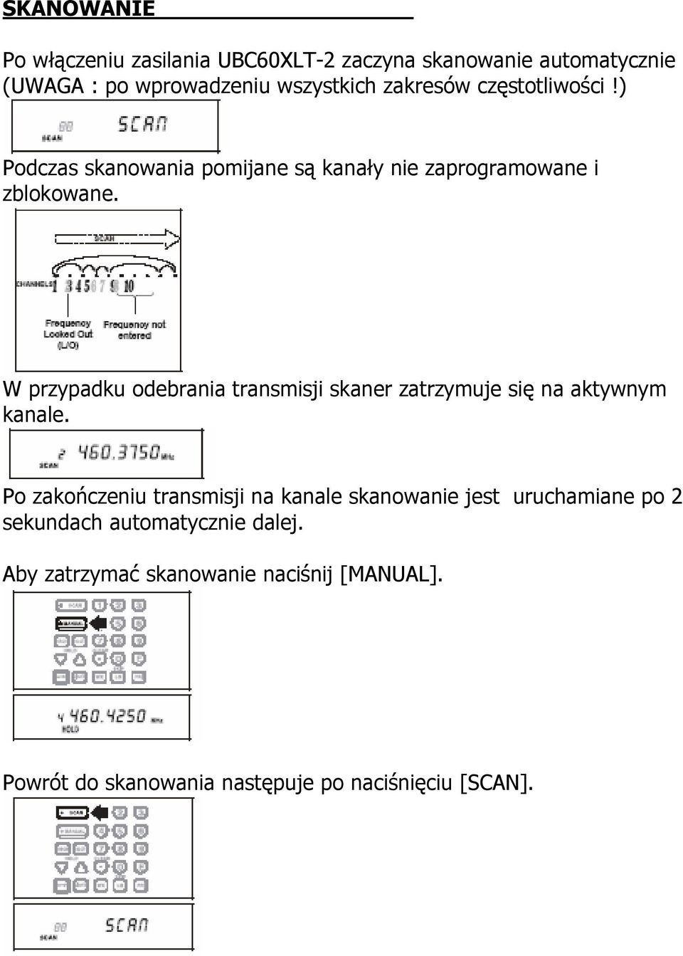 W przypadku odebrania transmisji skaner zatrzymuje się na aktywnym kanale.